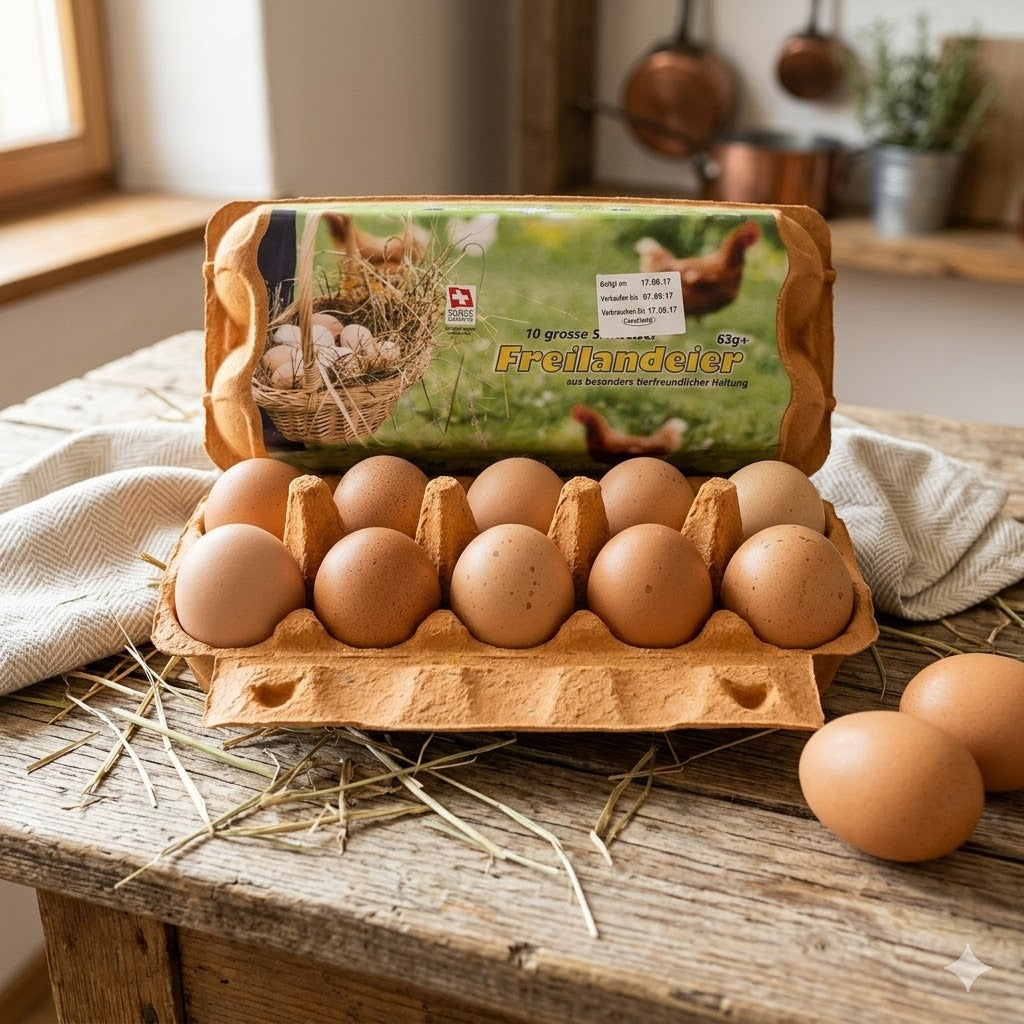 Grosse Schweizer Freilandeier (60g+) (Abo)